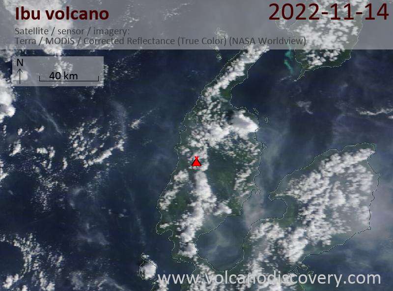Спутниковое изображение вулкана Ibu 14 Nov 2022