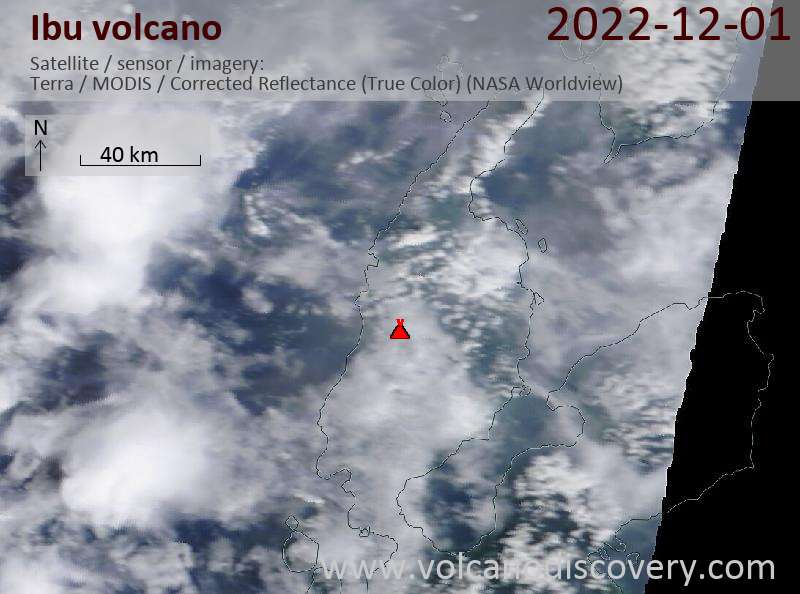Satellite image of Ibu volcano on  1 Dec 2022