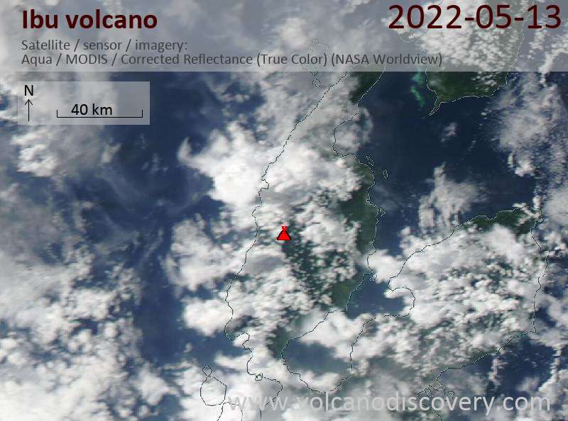 Satellite image of Ibu volcano on 14 May 2022