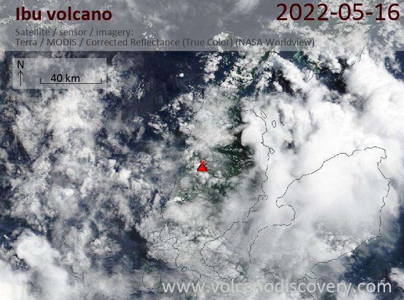 Satellite image of Ibu volcano on 16 May 2022