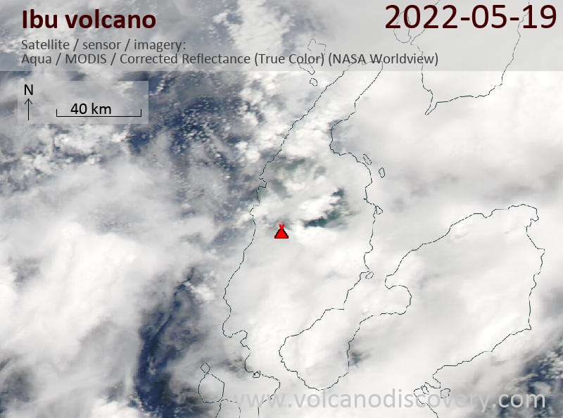 Satellite image of Ibu volcano on 19 May 2022