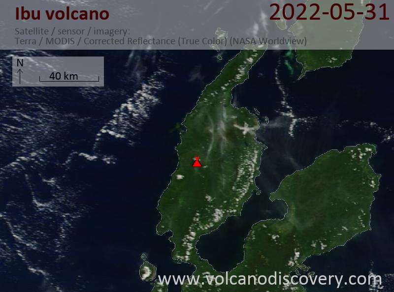 Satellite image of Ibu volcano on 31 May 2022