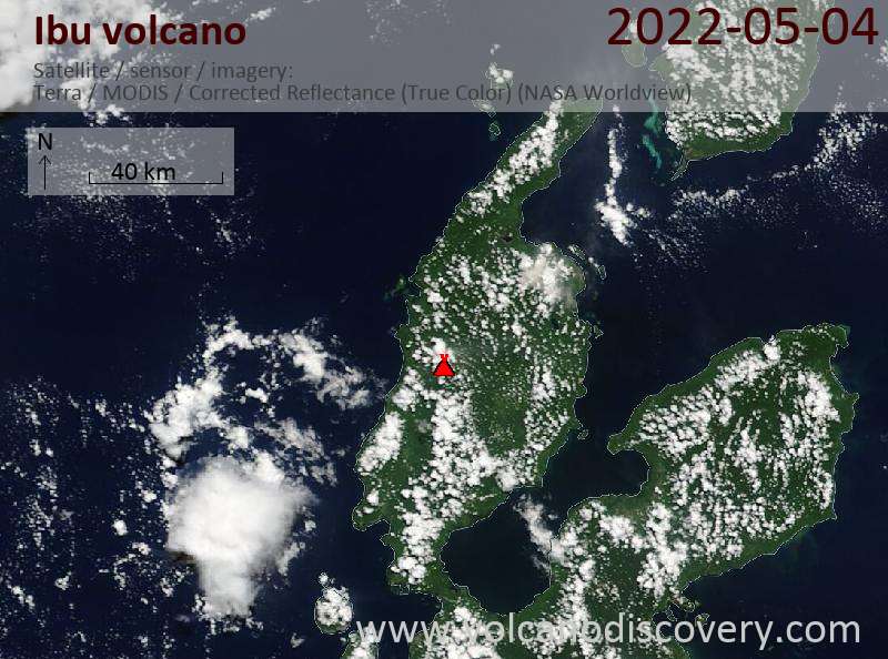 Satellite image of Ibu volcano on  4 May 2022