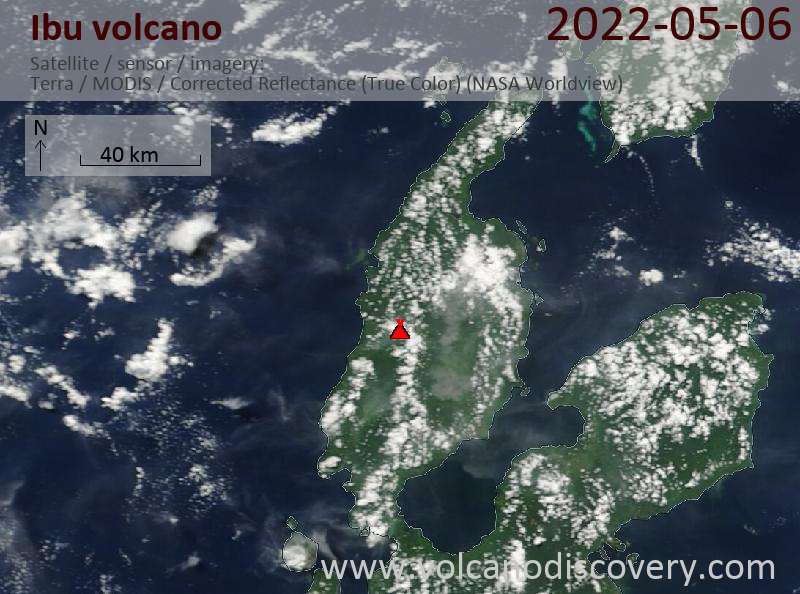 Satellite image of Ibu volcano on  6 May 2022