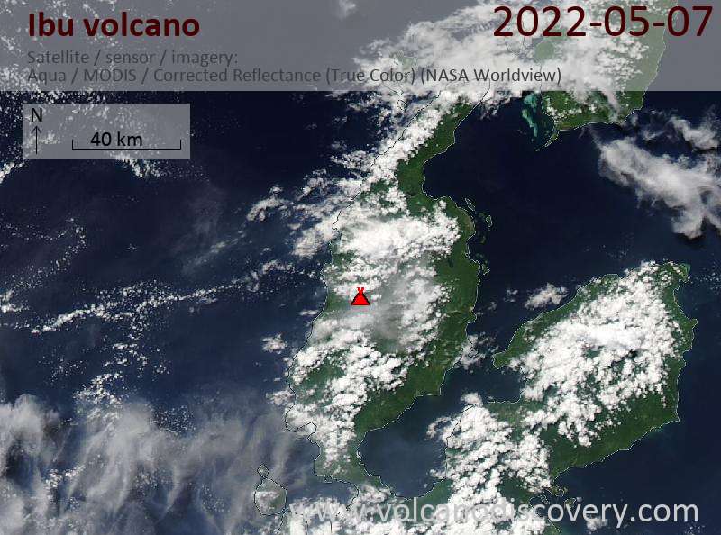 Satellite image of Ibu volcano on  7 May 2022