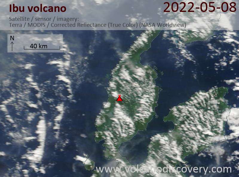 Satellite image of Ibu volcano on  8 May 2022
