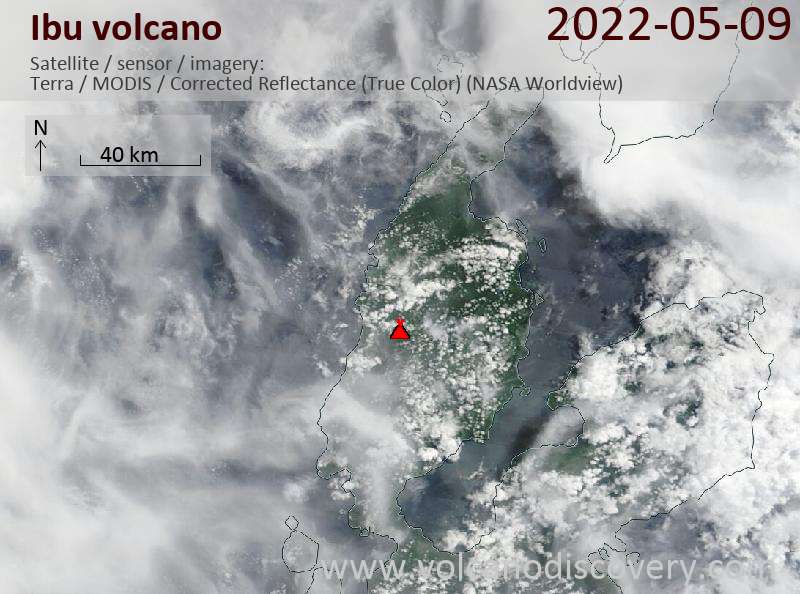 Satellite image of Ibu volcano on  9 May 2022