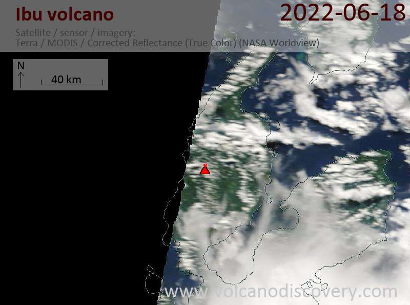 Satellite image of Ibu volcano on 18 Jun 2022