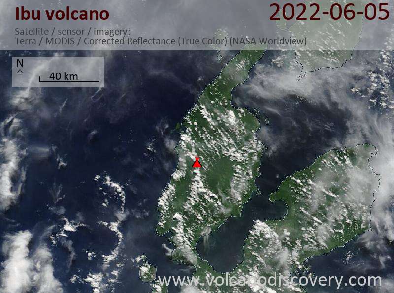 Satellite image of Ibu volcano on  5 Jun 2022