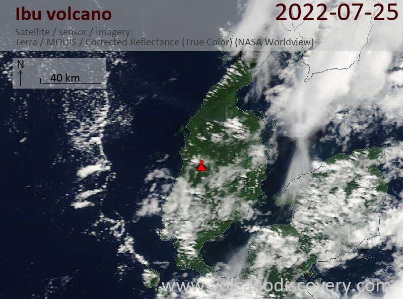 Satellite image of Ibu volcano on 25 Jul 2022