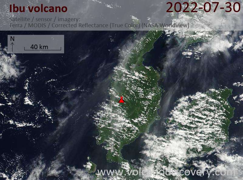 Satellite image of Ibu volcano on 30 Jul 2022