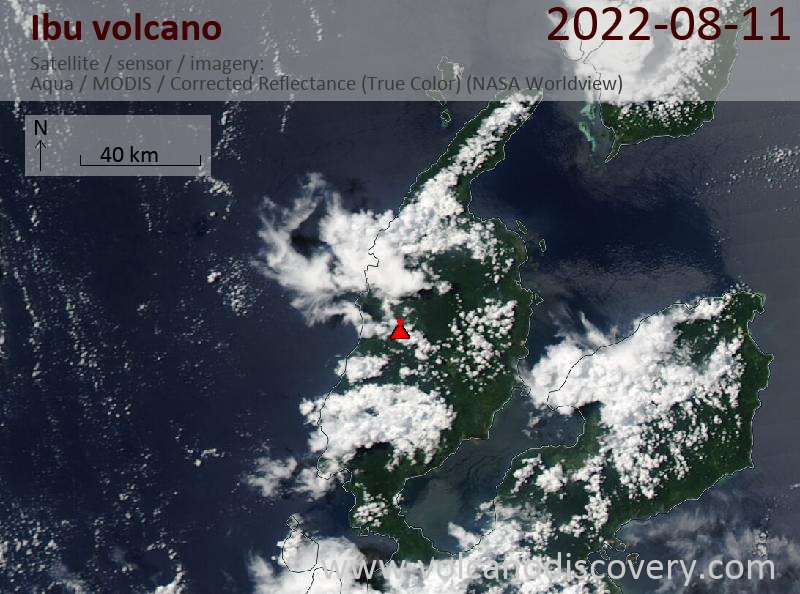 Satellitenbild des Ibu Vulkans am 11 Aug 2022