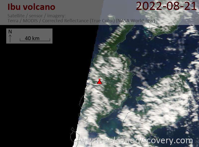 Satellitenbild des Ibu Vulkans am 21 Aug 2022
