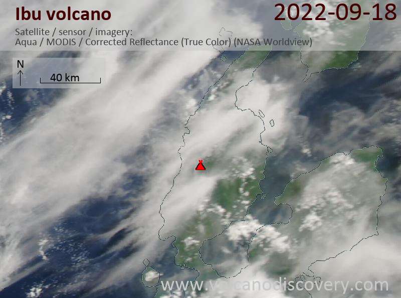 Satellite image of Ibu volcano on 19 Sep 2022