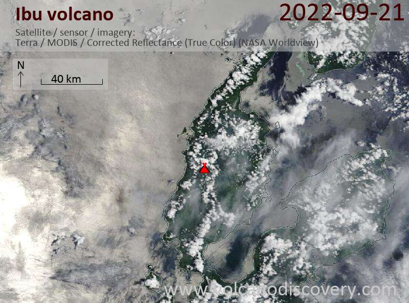 Satellite image of Ibu volcano on 21 Sep 2022