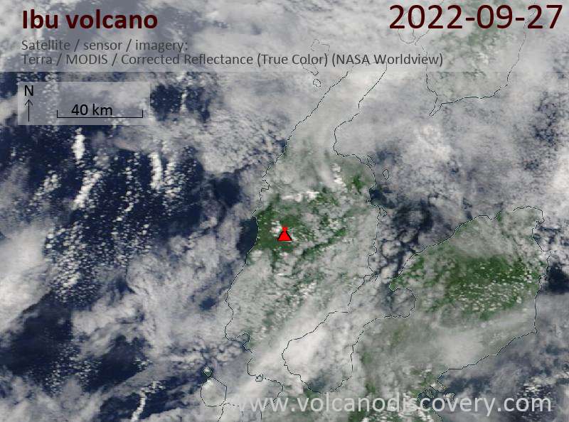 Satellite image of Ibu volcano on 27 Sep 2022
