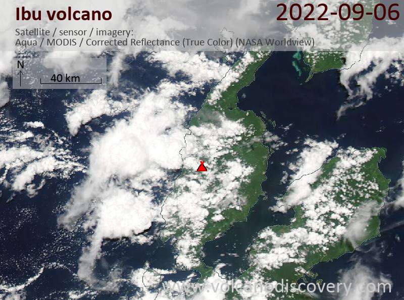 Satellite image of Ibu volcano on  7 Sep 2022