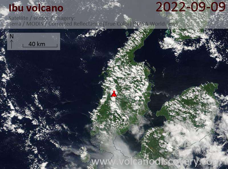 Satellite image of Ibu volcano on  9 Sep 2022
