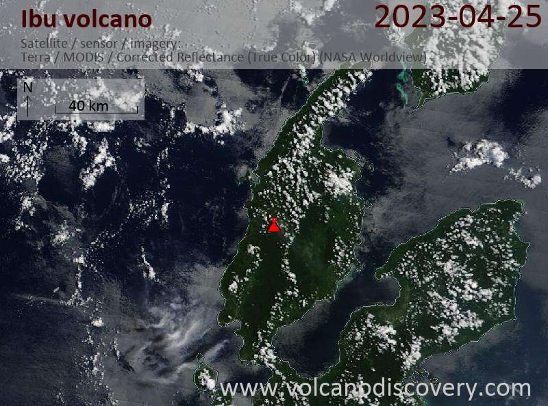 Satellite image of Ibu volcano on 25 Apr 2023