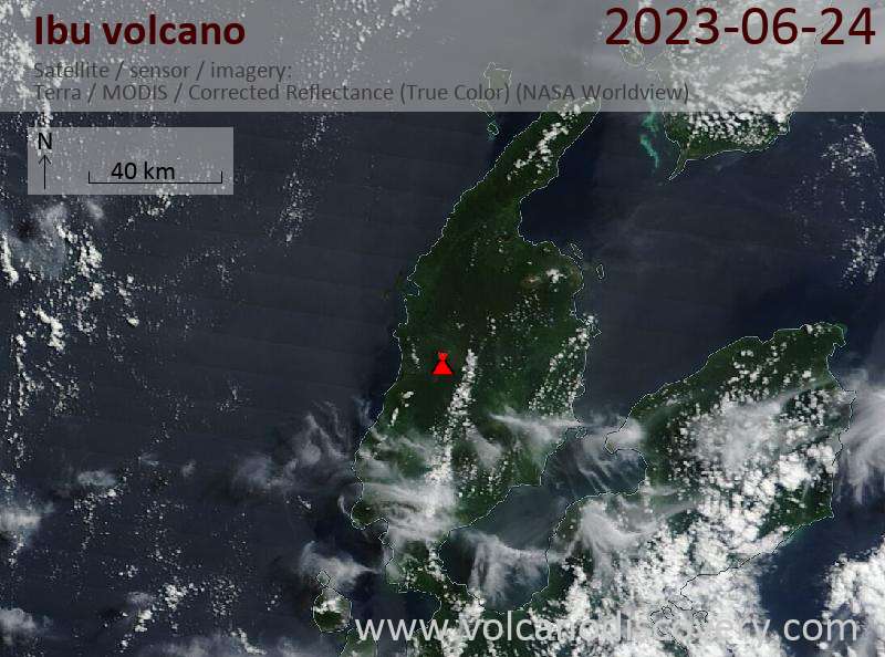 Image satellite du volcan Ibu le 24 juin 2023