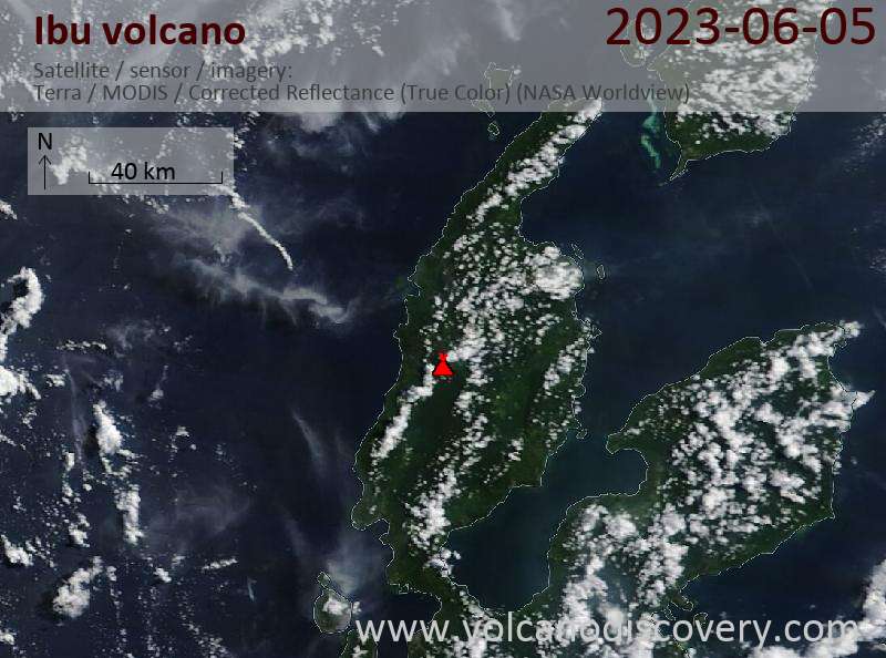 Satellite image of Ibu volcano on  5 Jun 2023