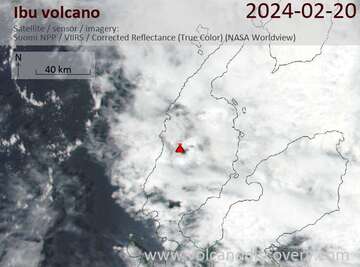 Satellite image of Ibu volcano on 20 Feb 2024