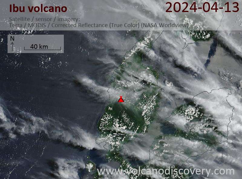 Satellite image of Ibu volcano on 13 Apr 2024