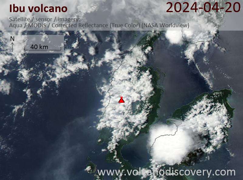 Satellitenbild des Ibu Vulkans am 20 Apr 2024