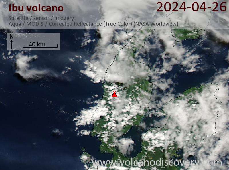 Satellitenbild des Ibu Vulkans am 26 Apr 2024