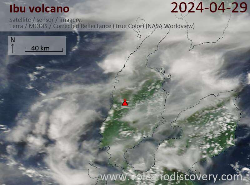 Satellite image of Ibu volcano on 29 Apr 2024