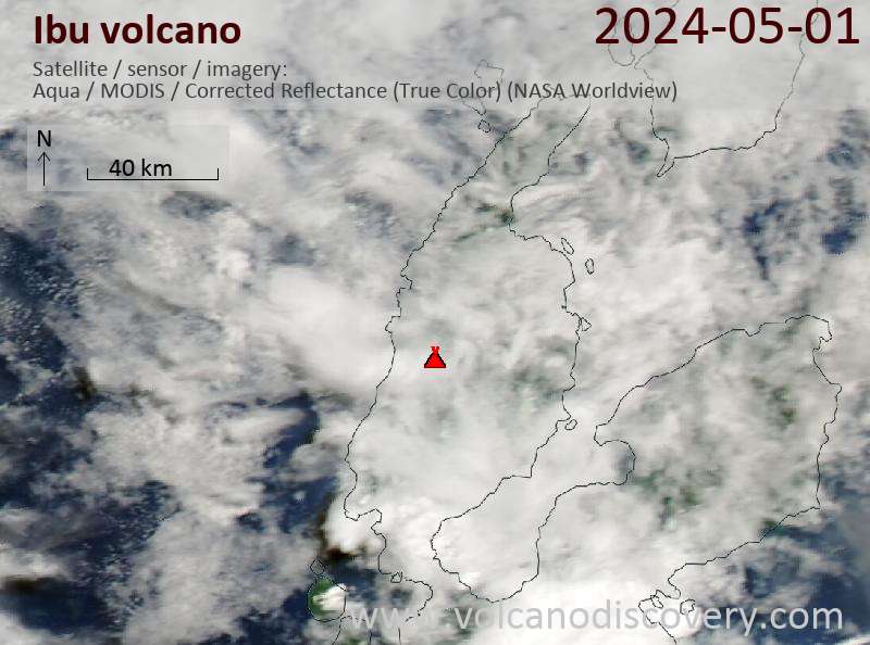 Satellite image of Ibu volcano on  1 May 2024