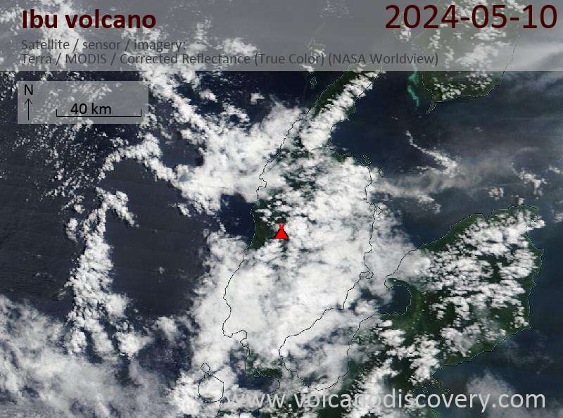 Satellite image of Ibu volcano on 10 May 2024