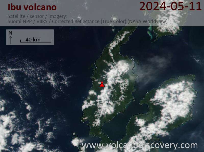 Satellite image of Ibu volcano on 11 May 2024