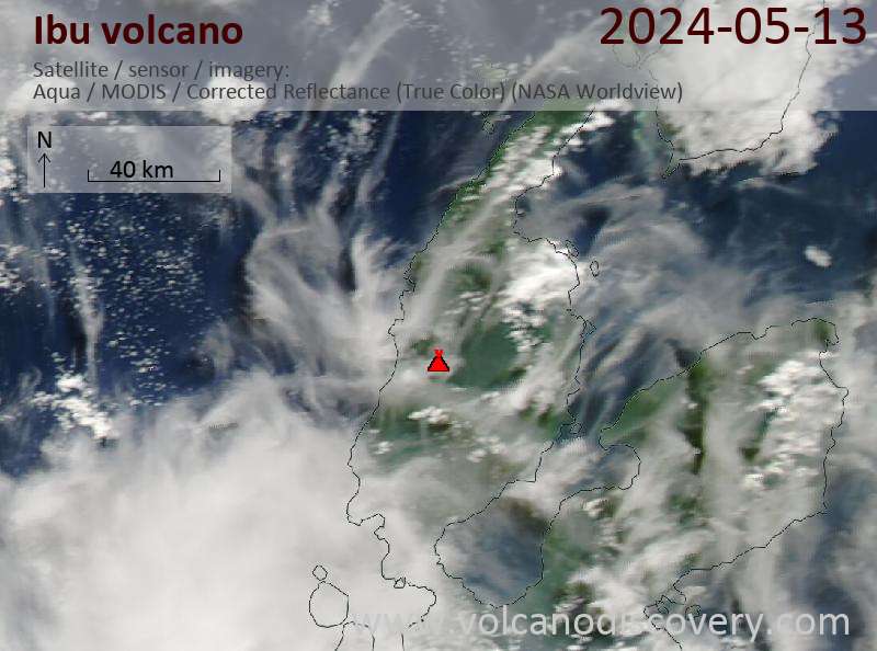 Satellitenbild des Ibu Vulkans am 13 May 2024