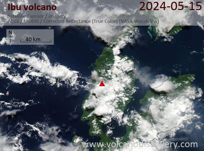 Satellitenbild des Ibu Vulkans am 16 May 2024
