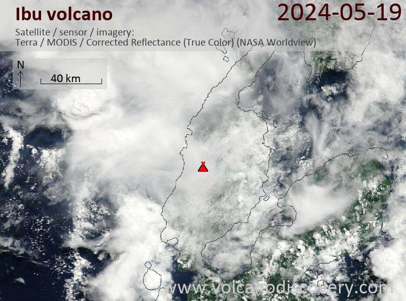 Satellite image of Ibu volcano on 19 May 2024