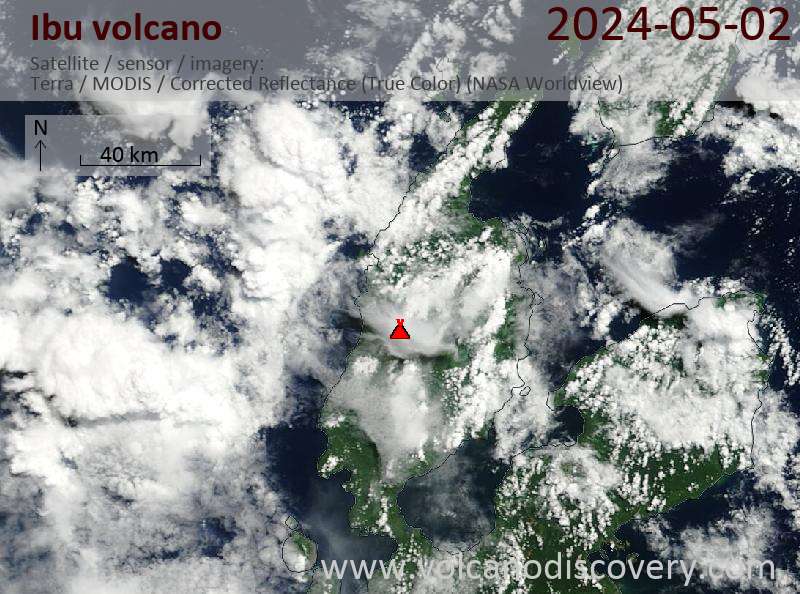 Satellite image of Ibu volcano on  2 May 2024