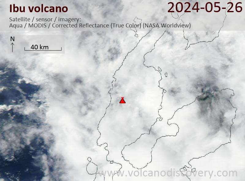 Satellitenbild des Ibu Vulkans am 26 May 2024