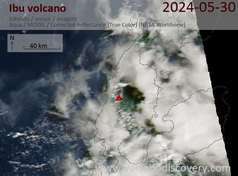 Satellitenbild des Ibu Vulkans am 30 May 2024