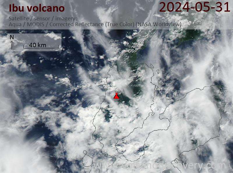 Satellitenbild des Ibu Vulkans am 31 May 2024