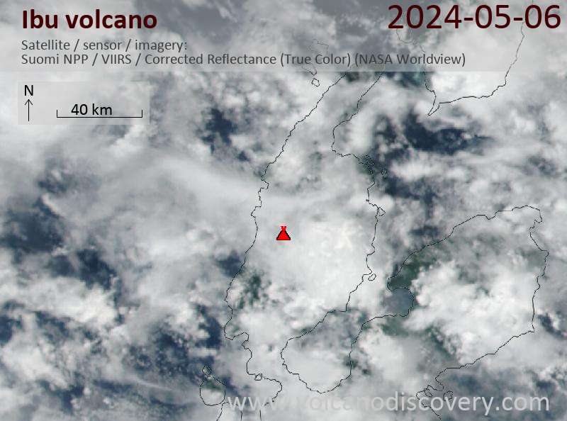 Satellite image of Ibu volcano on  6 May 2024