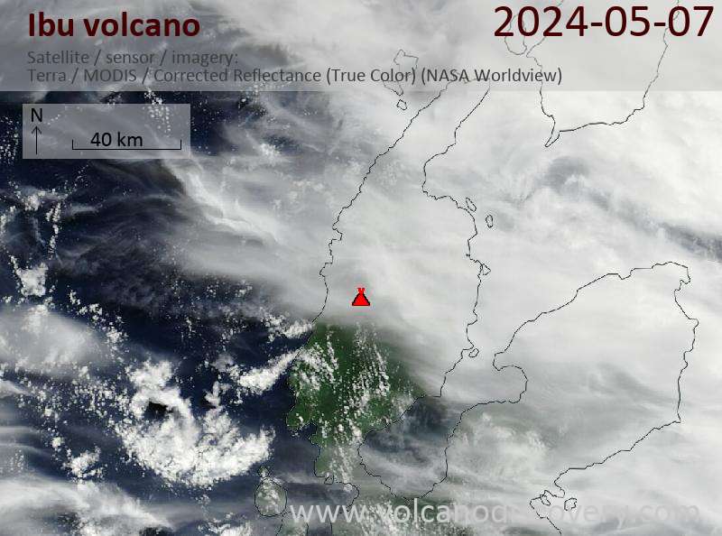 Satellitenbild des Ibu Vulkans am  7 May 2024