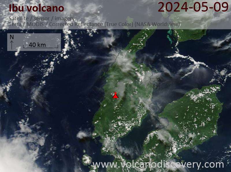 Satellitenbild des Ibu Vulkans am  9 May 2024