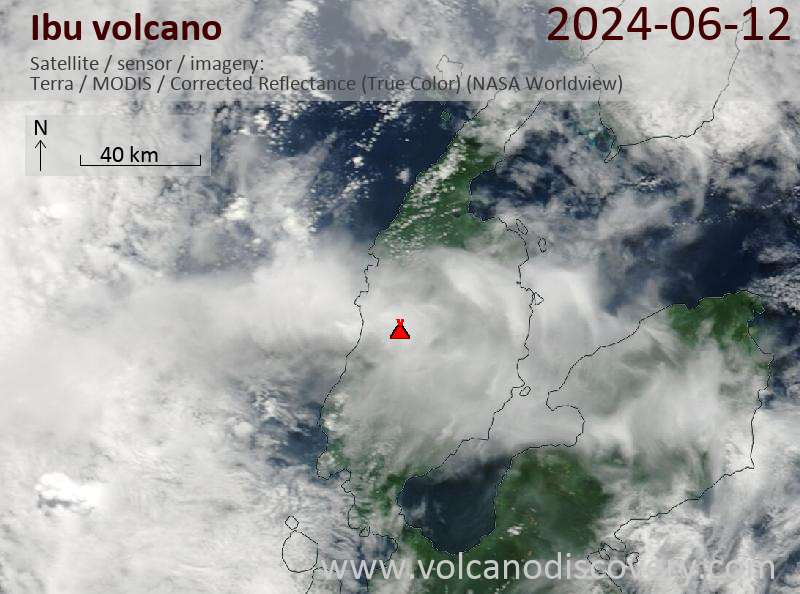 Satellitenbild des Ibu Vulkans am 12 Jun 2024