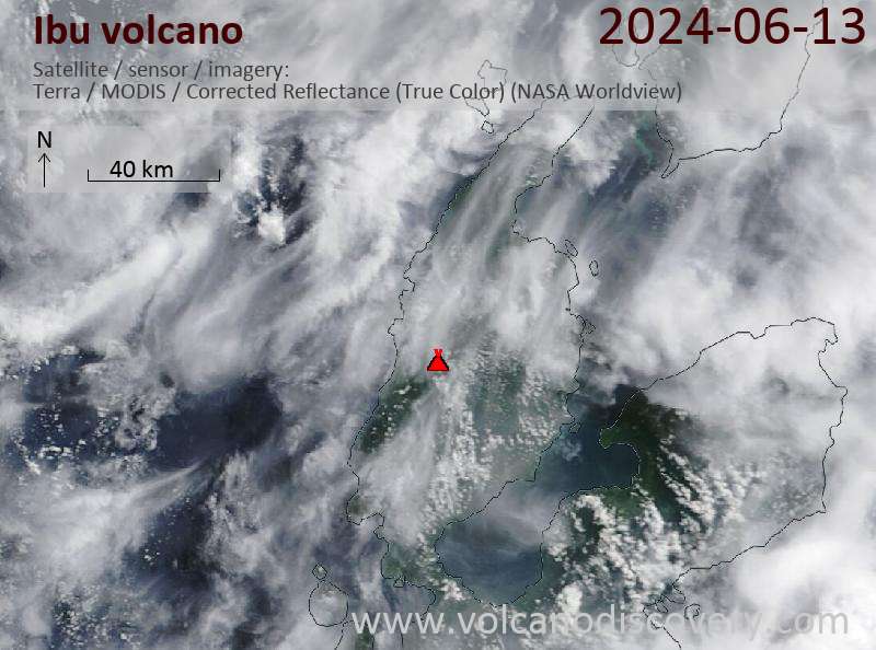 Satellitenbild des Ibu Vulkans am 13 Jun 2024