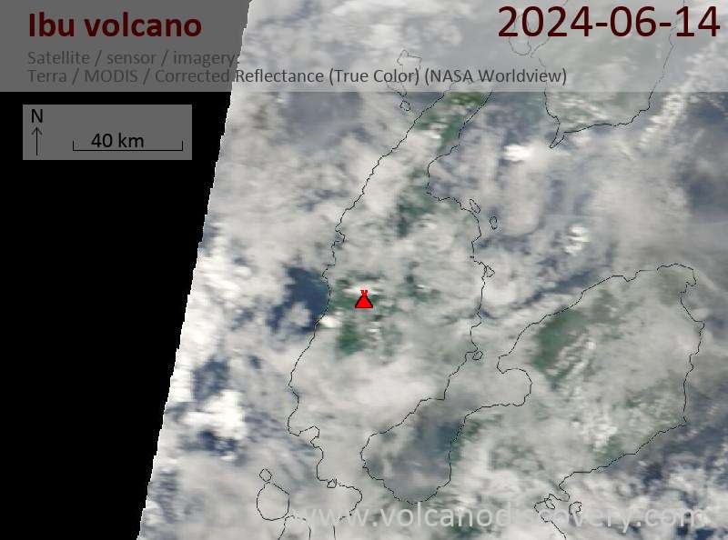 Satellitenbild des Ibu Vulkans am 14 Jun 2024