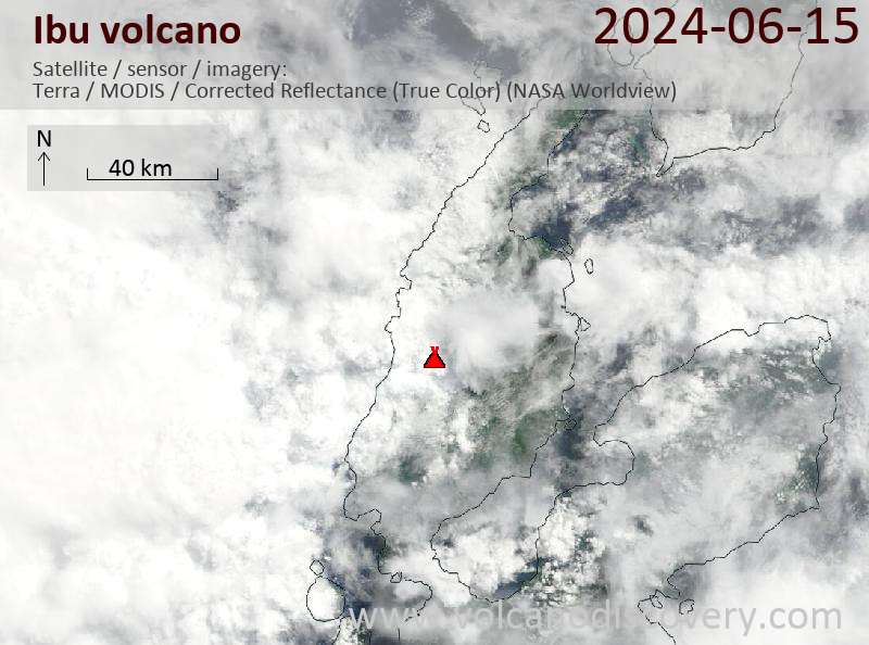 Satellite image of Ibu volcano on 15 Jun 2024