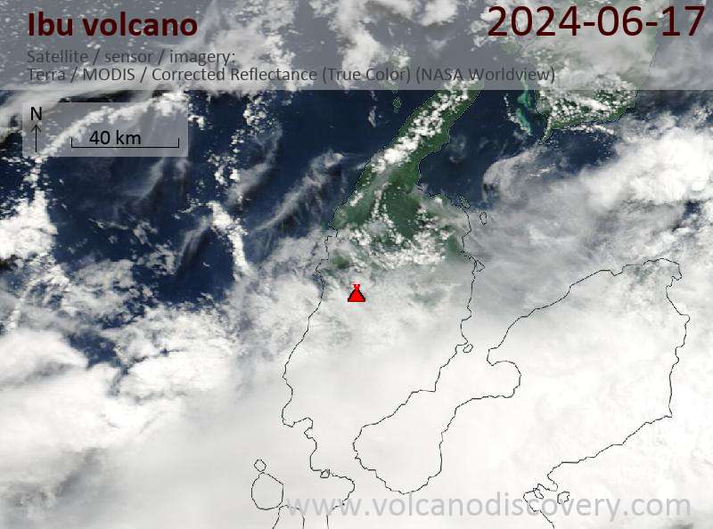 Satellite image of Ibu volcano on 17 Jun 2024