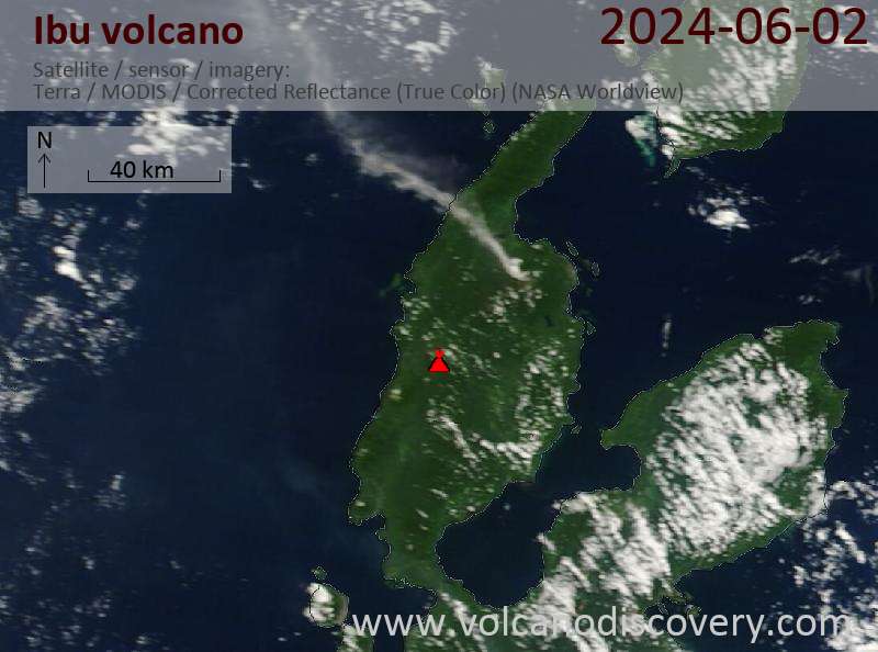 Satellitenbild des Ibu Vulkans am  2 Jun 2024