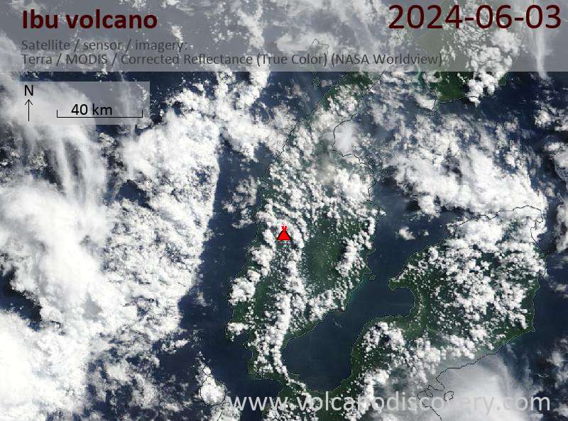 Satellite image of Ibu volcano on  3 Jun 2024